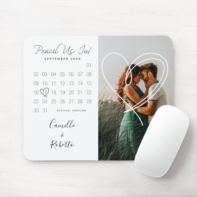 Pencil Us In Modern Minimal Calendar Couple Photo Mouse Pad (With Mouse)