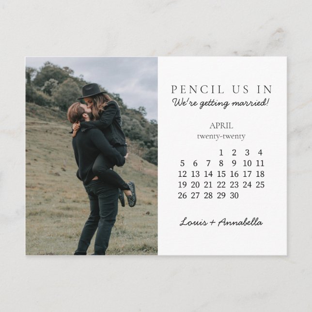 Pencil Us In Save the Date April 2020 Calendar Postcard (Front)