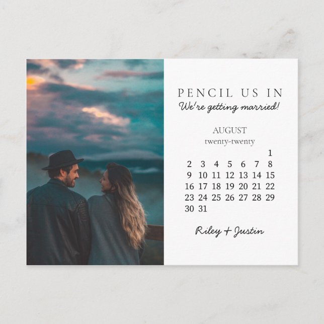 Pencil Us In Save the Date August 2020 Calendar Postcard (Front)