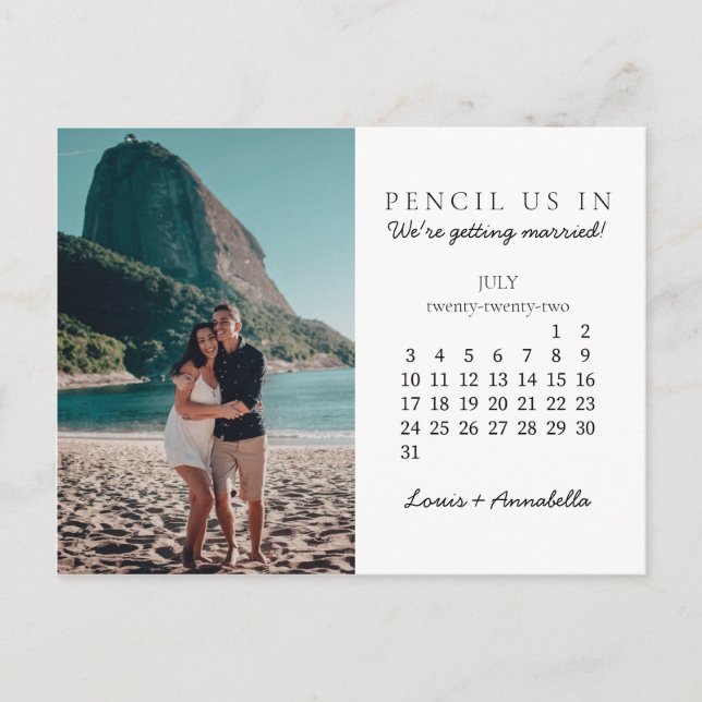 Pencil Us In Save the Date July 2022 Calendar Postcard (Front)