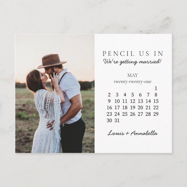 Pencil Us In Save the Date May 2021 Calendar Postcard (Front)