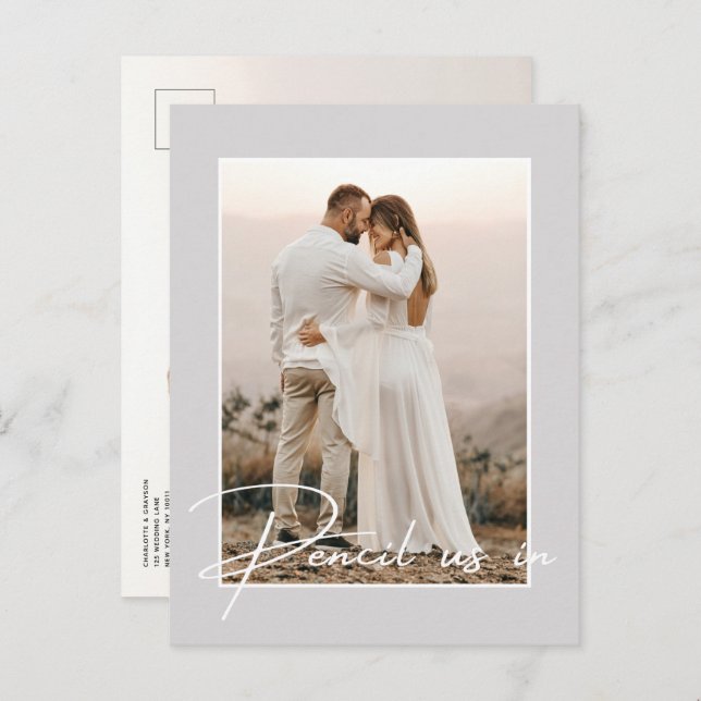 Pencil Us In Save The Date Photo Wedding Announcement Postcard (Front/Back)