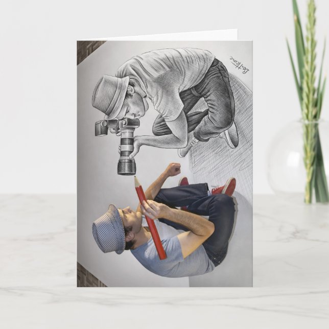 Pencil Vs Camera - 3D Art - Photographer Card (Front)