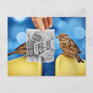 Pencil Vs Camera - Electro Bird Postcard