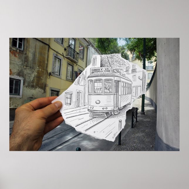 Pencil Vs Camera - Lisbon Tram Poster (Front)
