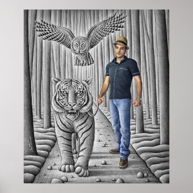 Pencil Vs Camera - Tiger, Owl, Man Poster (Front)