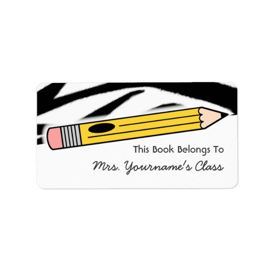 Pencil & Zebra Print School Book Label Address Label