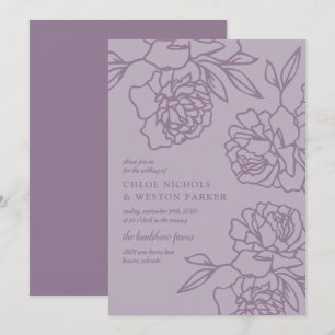 Penciled Peonies Modern Lavender Wedding Invitation