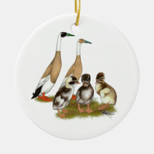 Penciled Runner Duck Family Ceramic Ornament