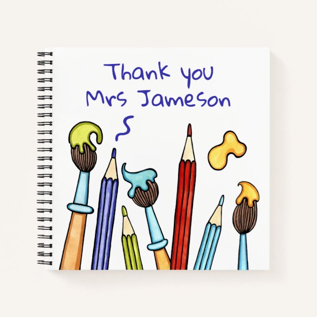 Pencils and Paintbrushes Thank You Teacher Gift Notebook (Front)