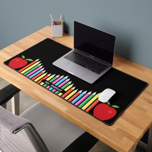 Pencils and Red Apple Teacher Desk Mat (Office 2)