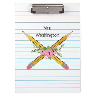 Pencils Floral Teacher Notebook Paper Stripes Clipboard
