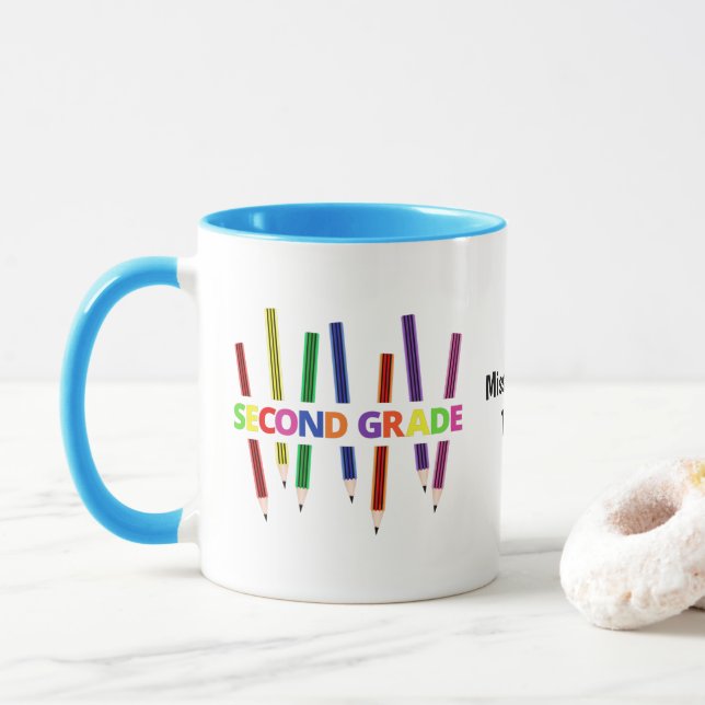 Pencils Second Grade Customisable Teacher Mug (With Donut)