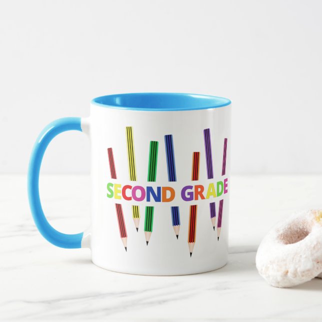 Pencils Second Grade Teacher Mug (With Donut)