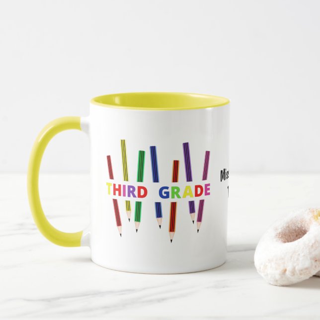 Pencils Third Grade Customisable Teacher Mug (With Donut)