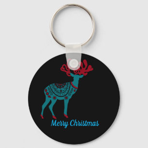 Pendant with reindeer, black and red key ring