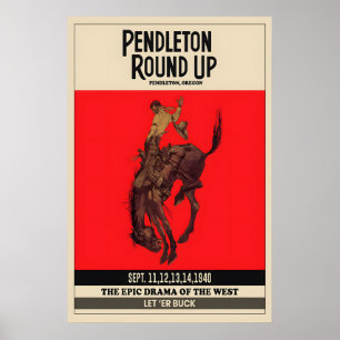 Pendleton Round-Up Rodeo Poster Cowboy on Bronco