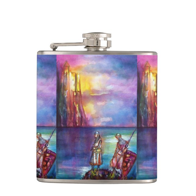 PENDRAGON Mediaeval Knights,Lake Sunset,Fantasy Hip Flask (Front)