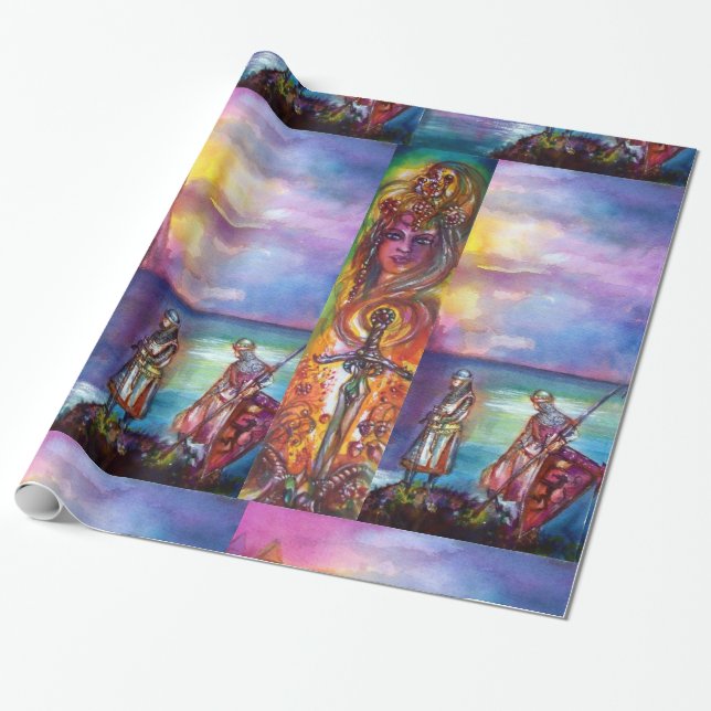 PENDRAGON Mediaeval Knights,Lake Sunset,Fantasy Wrapping Paper (Unrolled)