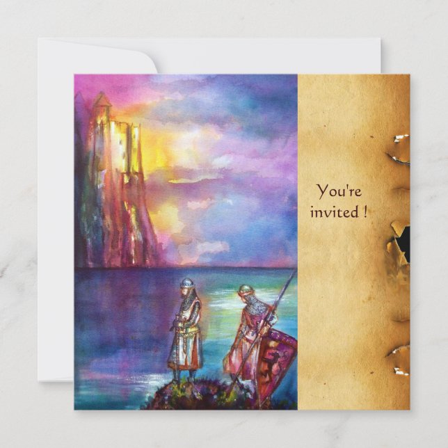 PENDRAGON Mediaeval Knights,Lake Sunset,Parchment Invitation (Front)