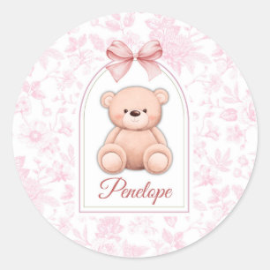 Penelope   Custom Pink Teddy Bear Nursery Design  Classic Round Sticker
