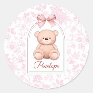 Penelope | Custom Pink Teddy Bear Nursery Design Classic Round Sticker