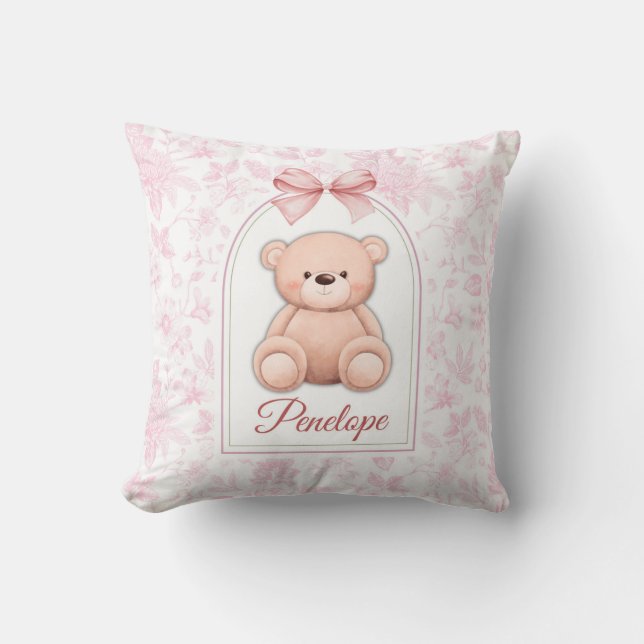 Penelope | Custom Pink Teddy Bear Nursery Design  Cushion (Front)