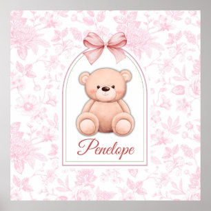 Penelope Custom Pink Teddy Bear Nursery Design Poster