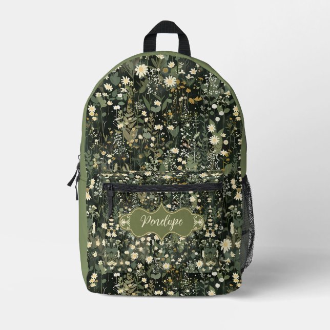 Penelope Dark Daisy Floral Printed Backpack (Front)