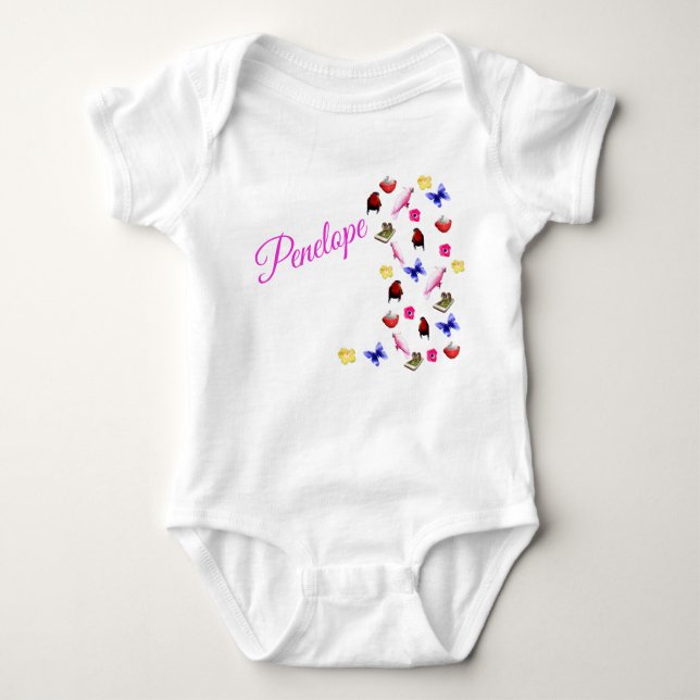 Penelope Name With Bunnies, Baby Bodysuit (Front)