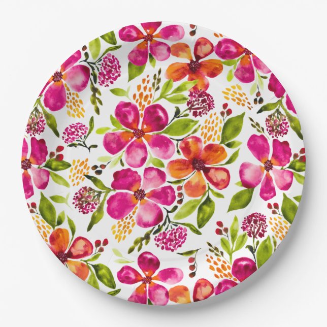 Penelope Watercolor Floral Designer Paper Plate (Front)