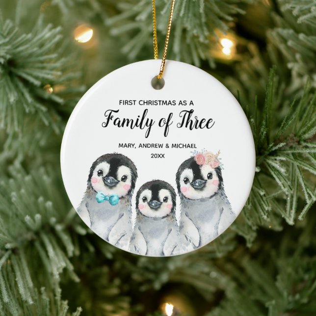 Penguin 1st Christmas as a Family of Three  Ceramic Ornament (Tree)