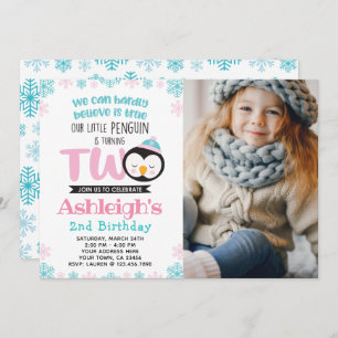 Penguin 2nd Birthday Invitation with Photo