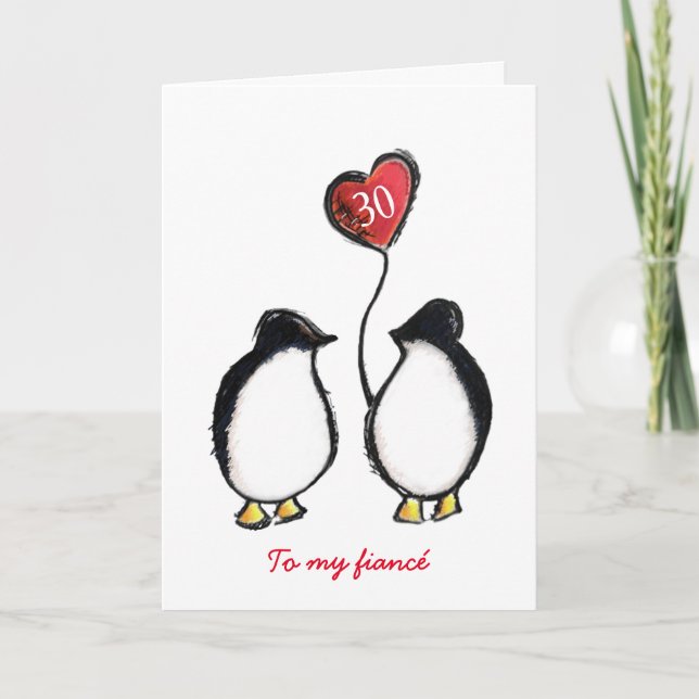 Penguin 30th birthday or any age fiancé card (Front)