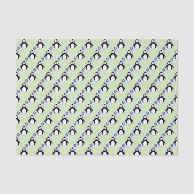 Penguin 3 year old blue green tissue paper (Front)