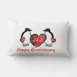 Penguin 40th ruby wedding anniversary lumbar cushion