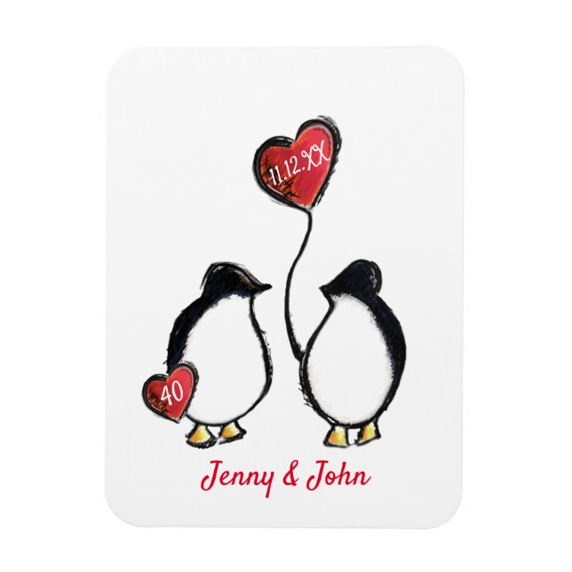 Penguin 40th ruby wedding anniversary magnet (Vertical)