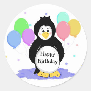 Penguin and Balloons Classic Round Sticker