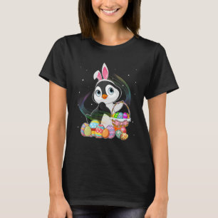 Penguin And Bunny Rabbit Hat Easter Eggs Happy Day T-Shirt
