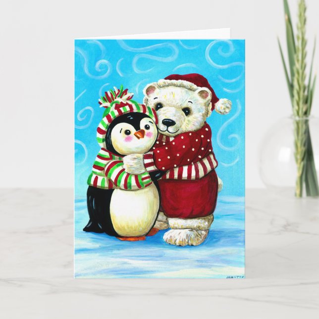 Penguin and polar bear Christmas Holiday Card (Front)