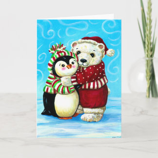 Penguin and polar bear Christmas Holiday Card