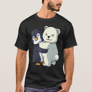 Penguin And Polar Bear Cute Animal  Hugging Women  T-Shirt