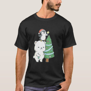 Penguin And Polar Bear Decorating A Christmas Tree T-Shirt