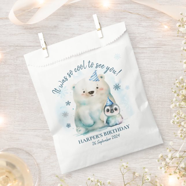 Penguin and Polar Bear Winter Birthday Favour Bag (Clipped)