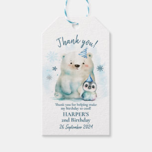 Penguin and Polar Bear Winter Birthday Gift Tags