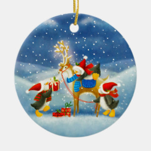 Penguin and Reindeer Ceramic Tree Decoration