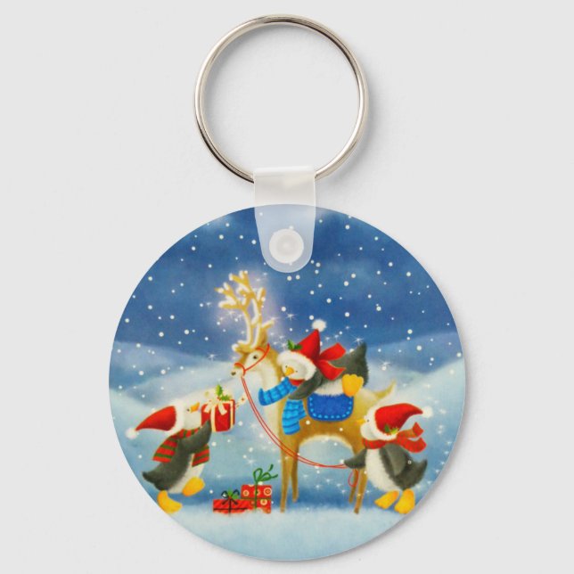 Penguin and Reindeer Key Ring (Front)