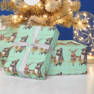 Penguin and Reindeer Merry Christmas Wrapping Paper