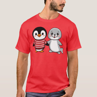Penguin and Seal Friends holding hands friend T-Shirt
