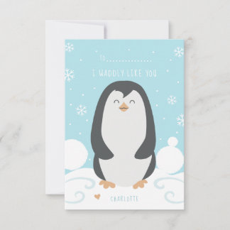 Penguin and Snow Classroom Valentine Card